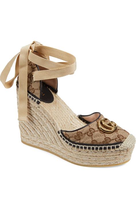 pilar platform espadrille mule gucci|Gucci Pilar GG Ankle Tie Espadrille Platform Wedge (Women.